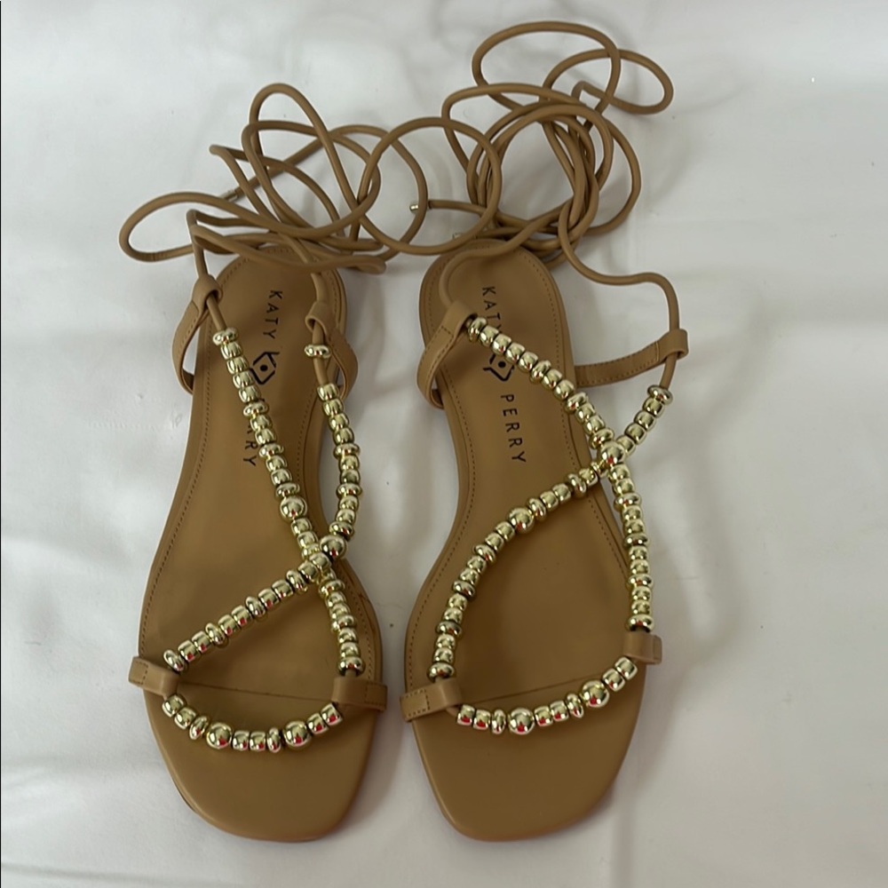 Katy Perry Collections Gold Beaded Tan Sandals